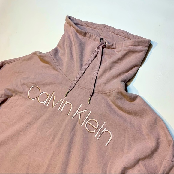 Calvin Klein Women's Large Cowl Neck Sweater Pink Drawstring Logo Spellout - Picture 5 of 8